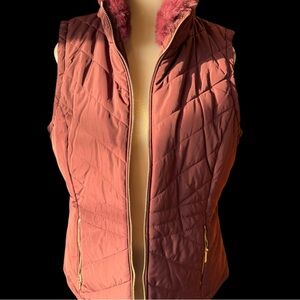 Calvin Klein Mauve Quilted Vest with Faux Fur Trim
